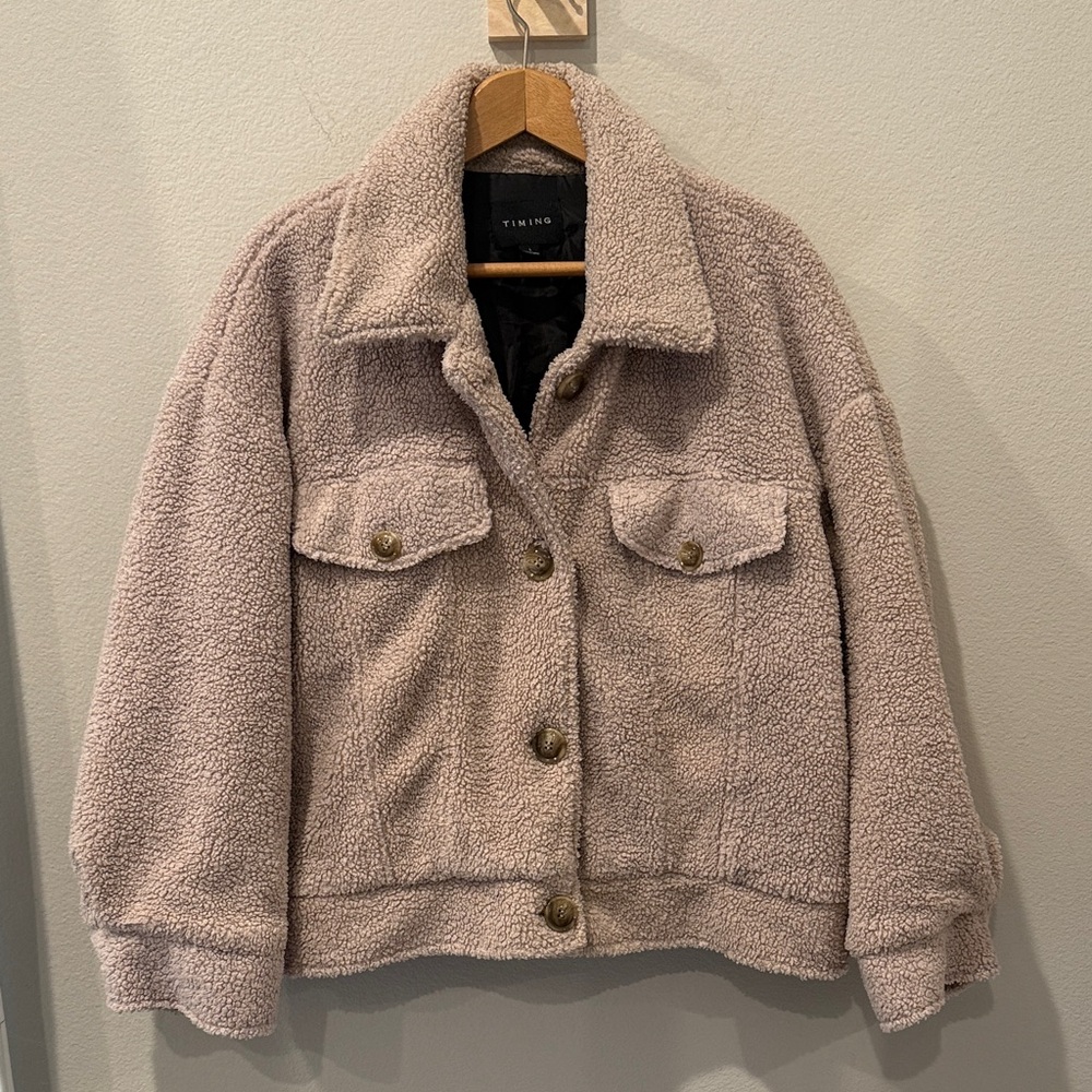 Warm Cream Boxy Fit Teddy Jacket Women’s Size Large